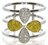 LARGE .42CT WHITE & FANCY YELLOW DIAMOND 18K 2 TONE GOLD 4 LEAF CLOVER LOVE RING