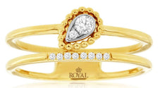 .10CT DIAMOND 14KT YELLOW GOLD 3D ROUND PEAR SHAPE DIAGONAL BEADED FUN RING