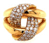 ESTATE WIDE .93CT DIAMOND 18KT WHITE GOLD 3D LEAF CRISS CROSS FUN RING
