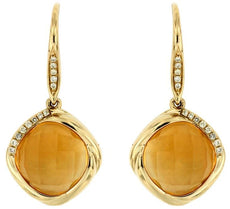13.74CT DIAMOND & AAA CITRINE 14K YELLOW GOLD 3D CUSHION SQUARE HANGING EARRINGS