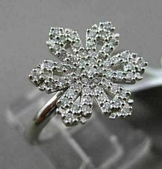 ANTIQUE .39CT DIAMOND 18KT WHITE GOLD 3D FILIGREE PAVE SNOWFLAKE FLOWER RING