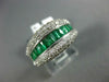 WIDE 1.60CT DIAMOND & AAA EMERALD 14KT WHITE GOLD 3D ROUND & BAGUETTE RING #2739