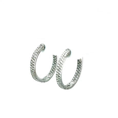 ESTATE 1.25CT DIAMOND 18KT WHITE GOLD 3D 2 ROW INSIDE OUT HOOP HANGING EARRINGS