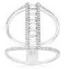 ESTATE WIDE .82CT DIAMOND 14KT WHITE GOLD ROUND & BAGUETTE CLASSIC BAR FUN RING