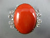ANTIQUE EXTRA LARGE 1.0CT OLD MINE DIAMOND & AAA CORAL 14KT WHITE GOLD FUN RING