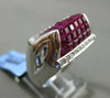 ESTATE LARGE 5.42CT DIAMOND & RUBY 18KT WHITE GOLD 3D FLEUR DE LIS FILIGREE RING