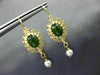 ANTIQUE JADE & SOUTH SEA PEARL 14K YELLOW GOLD 3D FILIGREE OVAL HANGING EARRINGS