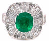 ESTATE LARGE 3.95CT DIAMOND & AAA EMERALD 18KT WHITE GOLD 3D OVAL BALLERINA RING
