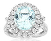 LARGE 4.3CT DIAMOND & AAA AQUAMARINE 14K WHITE GOLD OVAL & ROUND FLOWER FUN RING