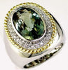 LARGE 8.12CT DIAMOND & AAA GREEN AMETHYST 14KT 2 TONE GOLD OVAL & ROUND FUN RING
