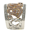 LARGE .89CT WHITE & PINK DIAMOND 18K WHITE & ROSE GOLD MULTI HEART FILIGREE RING