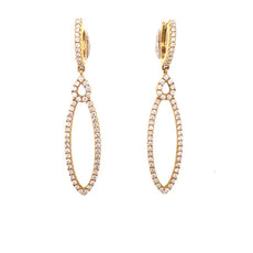 ESTATE 1.44CT DIAMOND 18KT YELLOW GOLD 3D OVAL DROP STAR HUGGIE HANGING EARRINGS