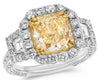 LARGE 6.48CT WHITE & FANCY YELLOW DIAMOND 18KT WHITE GOLD HALO ENGAGEMENT RING