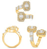 LARGE 1.78CT DIAMOND 14KT YELLOW GOLD 3D ROUND & BAGUETTE CLUSTER INVISIBLE RING