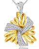 ESTATE .75CT DIAMOND 18KT 2 TONE GOLD 3D FLOWER FUN FLOATING PENDANT