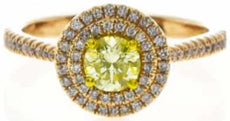 ESTATE 1.0CT PINK & FANCY YELLOW DIAMOND 18K YELLOW & ROSE GOLD DOUBLE HALO RING