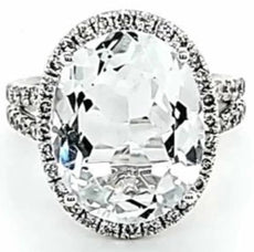 LARGE 7.63CT DIAMOND & AAA AQUAMARINE 18KT WHITE GOLD 3D OVAL & ROUND HALO RING