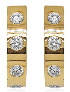 1.21CT DIAMOND 18KT YELLOW GOLD ROUND ETOILE UMBRELLA HOOP FUN HANGING EARRINGS