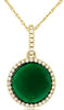 .11CT DIAMOND & GREEN AGATE 14KT YELLOW GOLD CLASSIC ROUND HALO FLOATING PENDANT