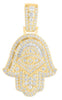 LARGE 2.49CT DIAMOND 14KT YELLOW GOLD 3D ROUND & BAGUETTE CHAMSA HAMSA PENDANT
