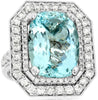 EXTRA LARGE 14.4CT DIAMOND & AAA AQUAMARINE 14KT WHITE GOLD CUSHION & ROUND RING