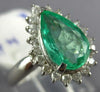 ESTATE LARGE 2.10CT DIAMOND & AAA EMERALD PLATINUM HALO CLASSIC ENGAGEMENT RING