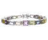 LARGE 36.62CT AAA MULTI COLOR SAPPHIRE 18KT WHITE GOLD EMERALD CUT CUFF BRACELET