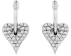 ESTATE .23CT DIAMOND 14KT WHITE GOLD 3D PAVE HEART SHAPE HUGGIE HANGING EARRINGS