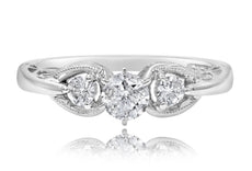 .63CT DIAMOND 14K WHITE GOLD 3D ROUND 3 STONE FLOWER FILIGREE ENGAGEMENT RING