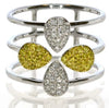 WIDE .41CT WHITE & INTENSE FANCY YELLOW DIAMOND 18K 2 TONE GOLD FLOWER LOVE RING