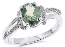 1.34CT DIAMOND & AAA GREEN AMETHYST 14KT WHITE GOLD OVAL & ROUND FRIENDSHIP RING
