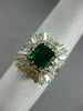 ESTATE LARGE 5.0CT DIAMOND & AAA EMERALD PLATINUM 3D CLASSIC HALO BALLERINA RING