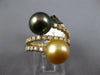 LARGE .60CT DIAMOND & AAA TAHITIAN & GOLDEN SOUTH SEA PEARL 18K YELLOW GOLD RING