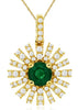 .78CT DIAMOND & AAA EMERALD 14KT YELLOW GOLD FLOWER STARBURST FLOATING PENDANT