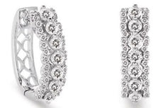 WIDE 1.57CT DIAMOND 14KT WHITE GOLD 3 ROW FILIGREE HUGGIE HOOP HANGING EARRINGS
