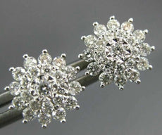 ESTATE .66CT DIAMOND 18KT WHITE GOLD 3D CLASSIC FLOWER SNOWFLAKE STUD EARRINGS
