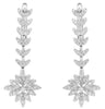 ESTATE LARGE 1.24CT DIAMOND 18K WHITE GOLD 3D FLOWER MULTI LEAF HANGING EARRINGS