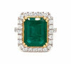 LARGE 7.64CT DIAMOND & AAA EMERALD 18KT 2 TONE GOLD SQUARE HALO ENGAGEMENT RING