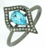 ESTATE .99CT DIAMOND & AAA BLUE TOPAZ 14K WHITE GOLD 3D PEAR SHAPE LEAF FUN RING