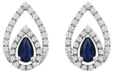 0.81CT DIAMOND & AAA SAPPHIRE 14KT WHITE GOLD 3D PEAR SHAPE & ROUND STUD EARRINGS