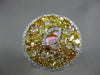 GIA EXTRA LARGE 4.22CT WHITE & MULTI COLOR DIAMOND 18K YELLOW GOLD 3D ROUND RING