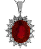 LARGE 3.75CT DIAMOND & AAA RUBY 14KT WHITE GOLD OVAL & ROUND HALO FLOWER PENDANT