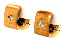 .12CT DIAMOND 18KT YELLOW GOLD ROUND MATTE & SHINY SQUARE HOOP HANGING EARRINGS