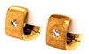 .12CT DIAMOND 18KT YELLOW GOLD ROUND MATTE & SHINY SQUARE HOOP HANGING EARRINGS