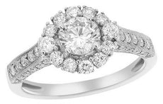 .78CT DIAMOND 14KT WHITE GOLD 3D ROUND CLASSIC FLOWER FILIGREE ENGAGEMENT RING