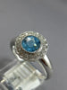 ESTATE 1.27CT DIAMOND & AAA BLUE TOPAZ 14KT WHITE GOLD 3D FILIGREE FLOWER RING