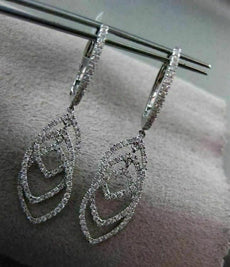 ESTATE LARGE 1.06CT DIAMOND 18KT WHITE GOLD 3D MULTI LEAF HANGING DROP EARRINGS