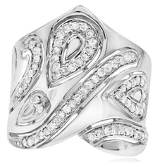 LARGE .51CT DIAMOND 14KT WHITE GOLD 3D MULTI SHAPE ETOILE CRISS CROSS FUN RING