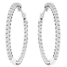 1CT DIAMOND 14KT WHITE GOLD INSIDE OUT SHARED PRONG 3 LEAF HOOP HANGING EARRINGS