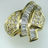 ESTATE WIDE 2.20CT DIAMOND 14K YELLOW GOLD 3D ROUND & BAGUETTE DOUBLE V FUN RING